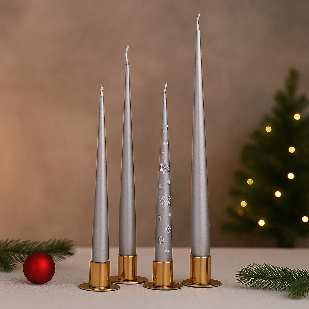 Paire de Bougies Noël Conique Argentées