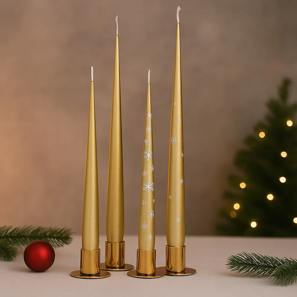 Paire de Bougies Noël Conique Dorées