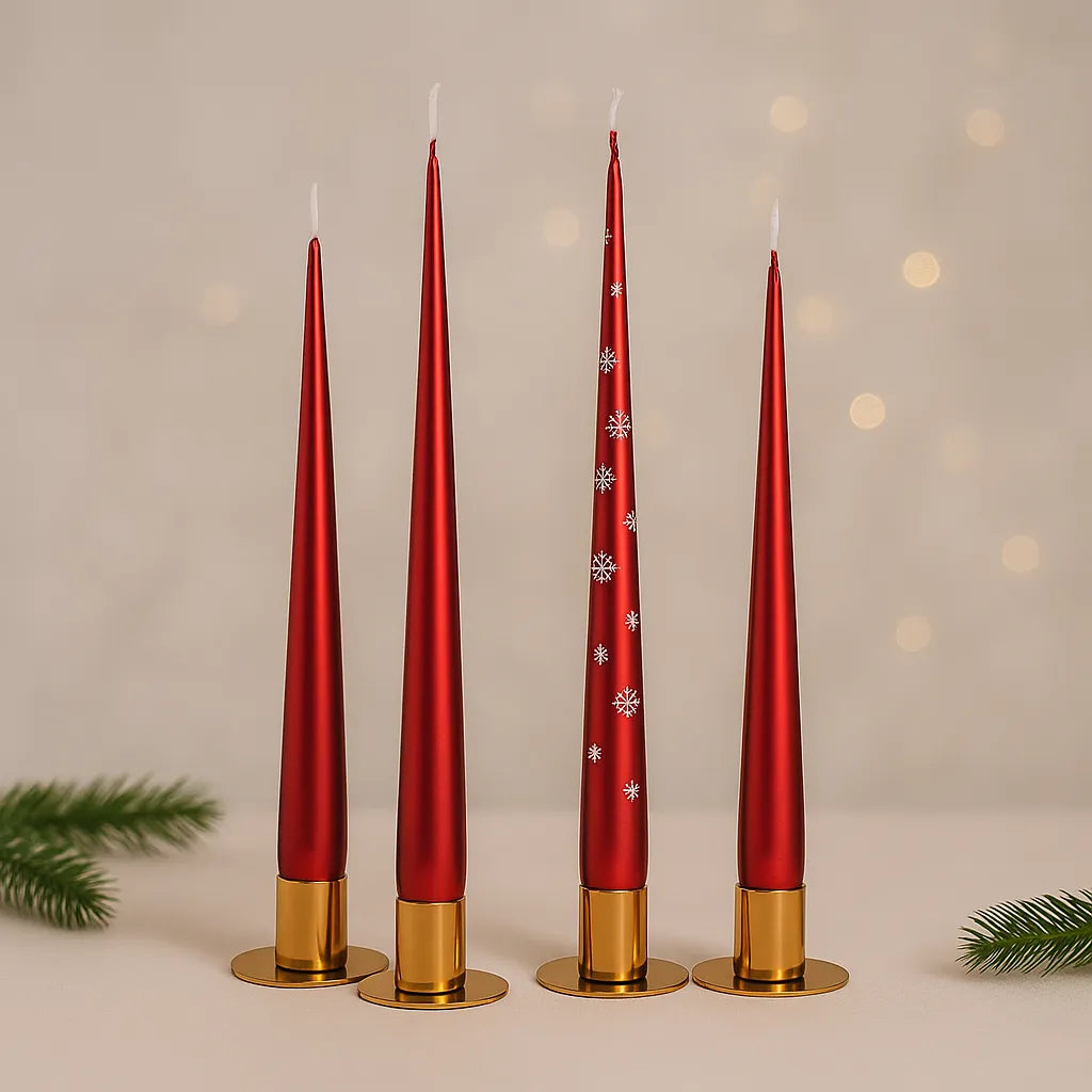 Paire de Bougies Noël Conique Rouges