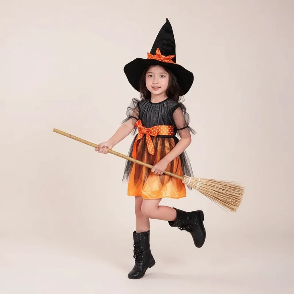 Petite Robe Orange et Noir Sorcière