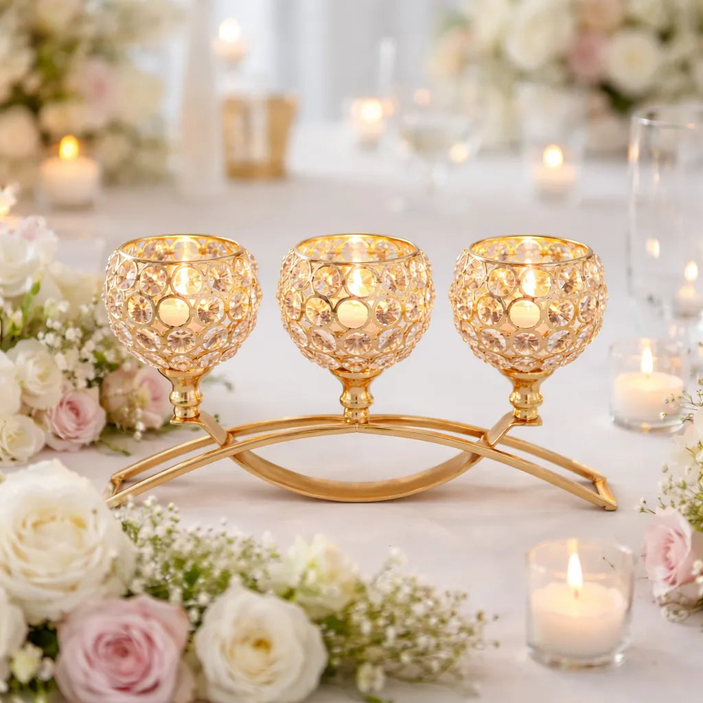 Photophore 3 Bras Doré Mariage