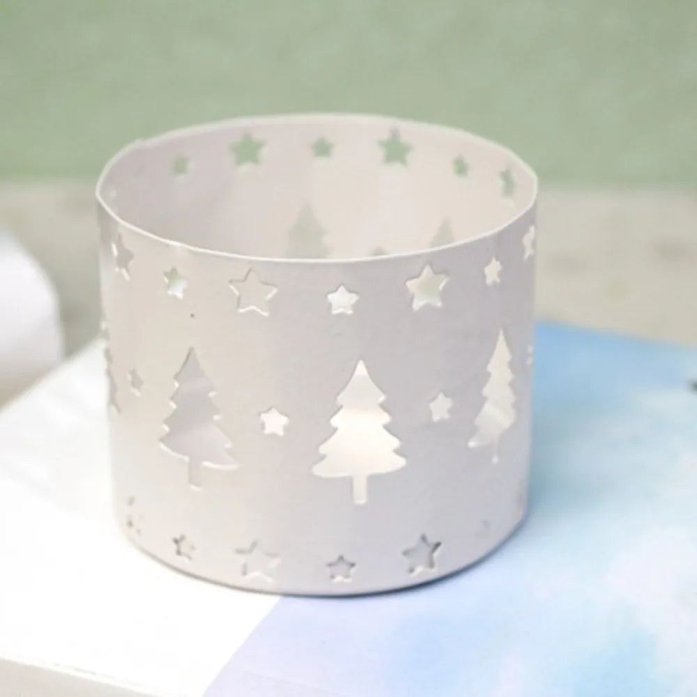 Photophore Noël Métal Blanc Sapins Design