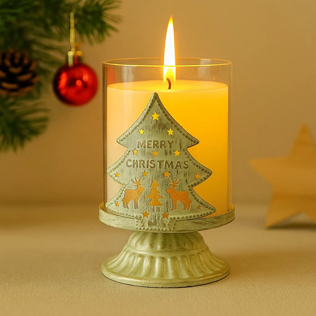 Photophore Noël en Verre Motif Sapin Lumineuse