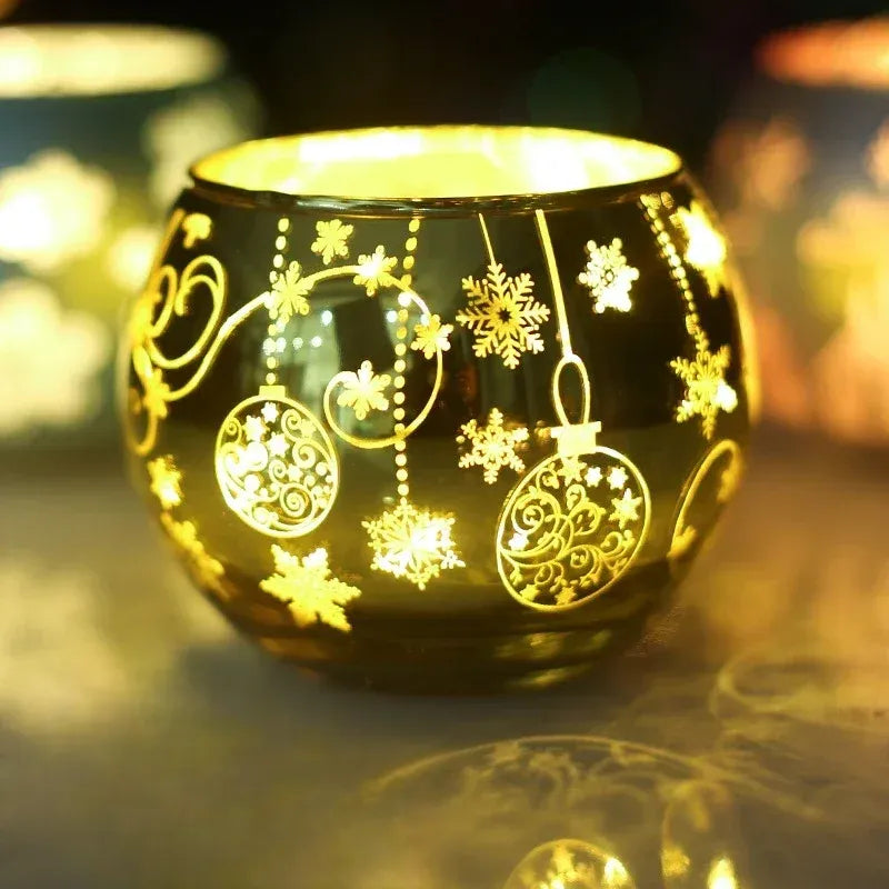 Photophore Rond à Motifs Boules de Noël Elégant