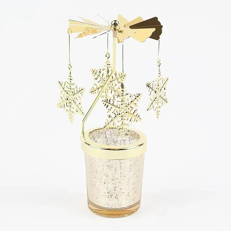 Photophore Rotatif Doré Flocons de Neige chic