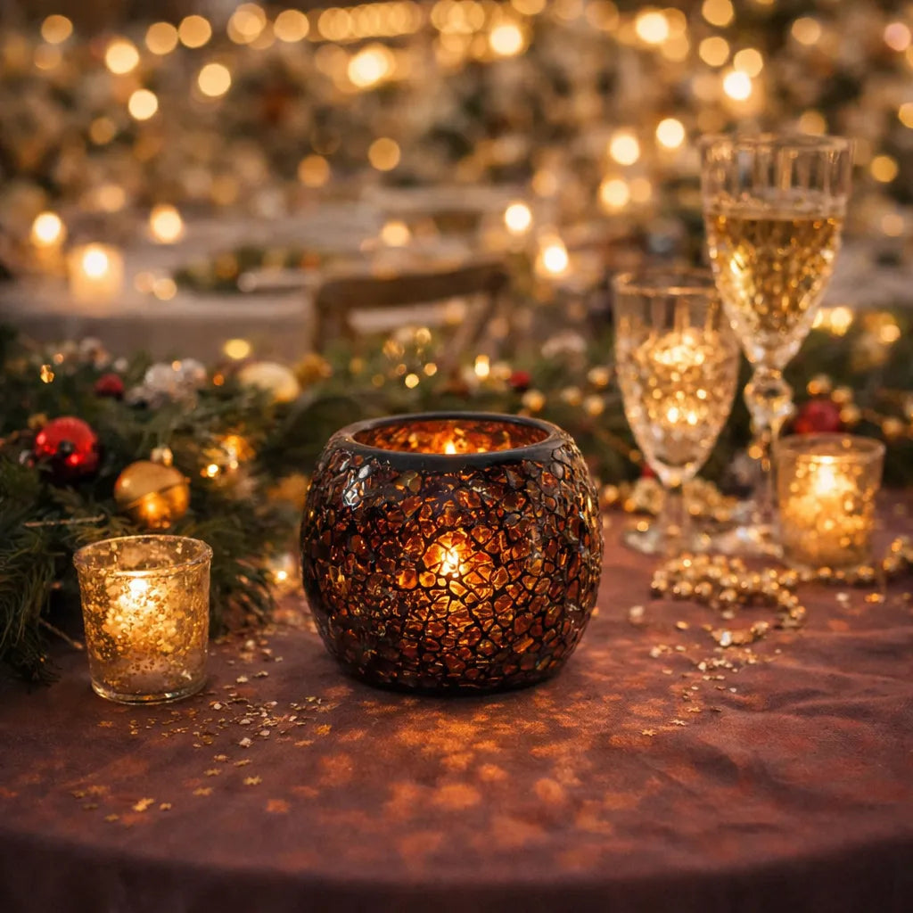 Photophore en Verre Mosaïque Noir