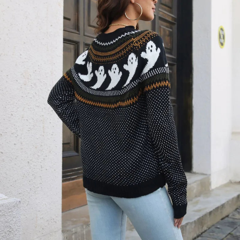 Pull Halloween Femme Fantômes Noir