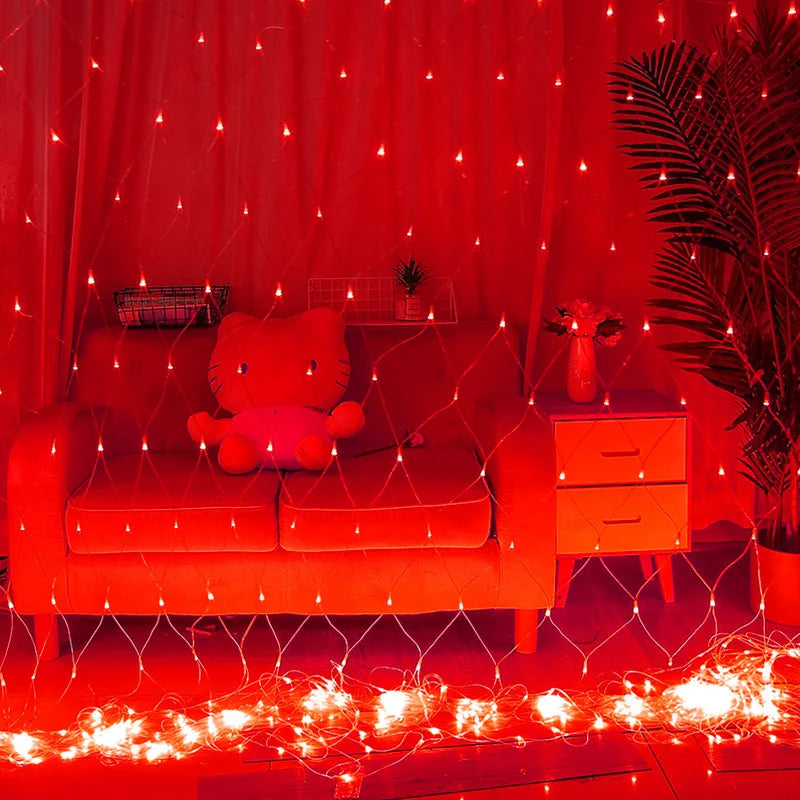 Rideau Lumineux Filet Rouge Stylé