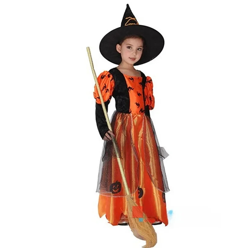 Robe Longue de Sorcière Fille Orange Stylé