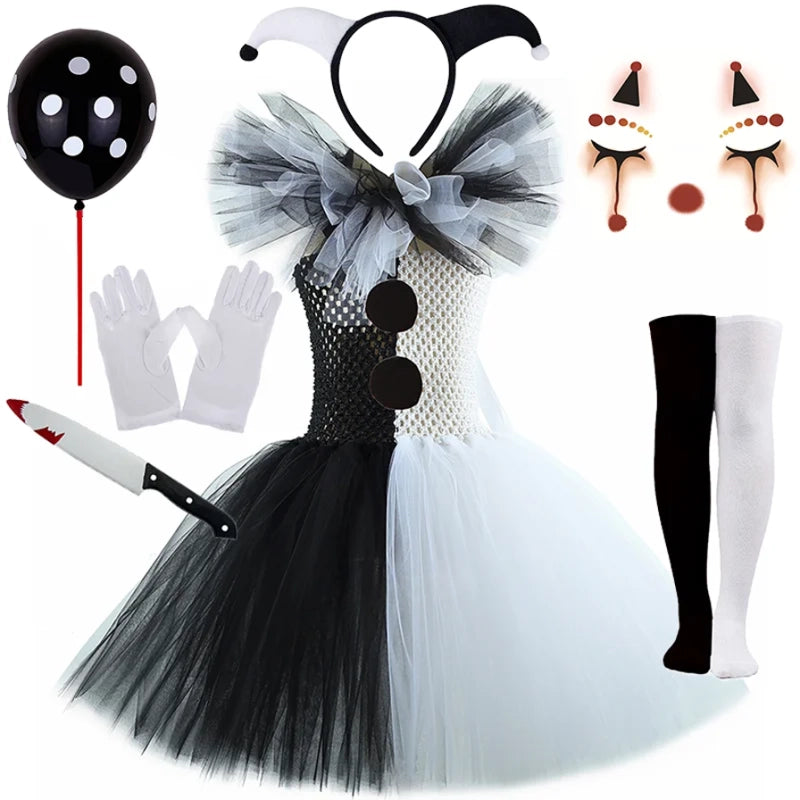 Robe Noire et Blanche Clown avec Accessoires complet