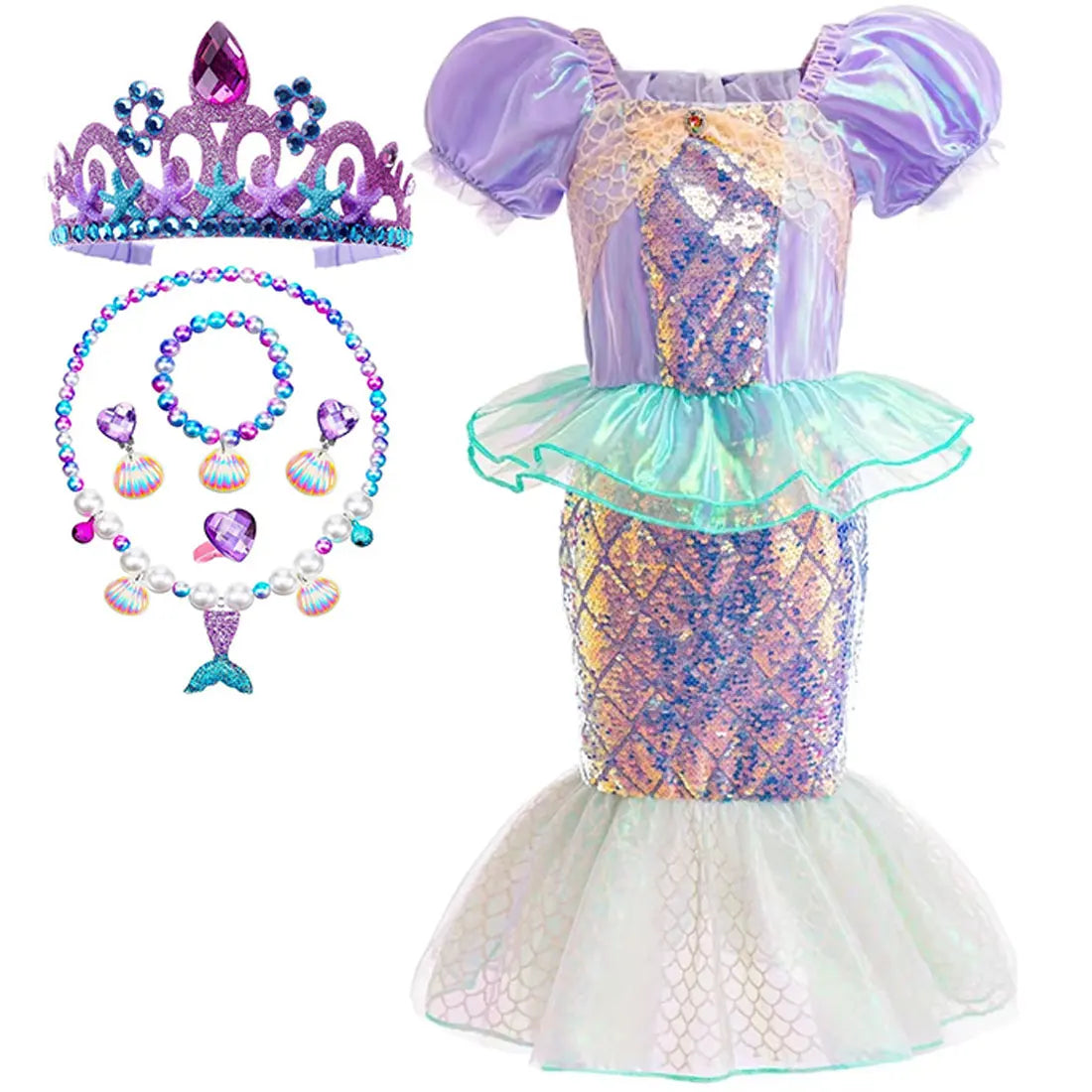 Robe Sirène Fille à Manches Bouffantes Ensemble