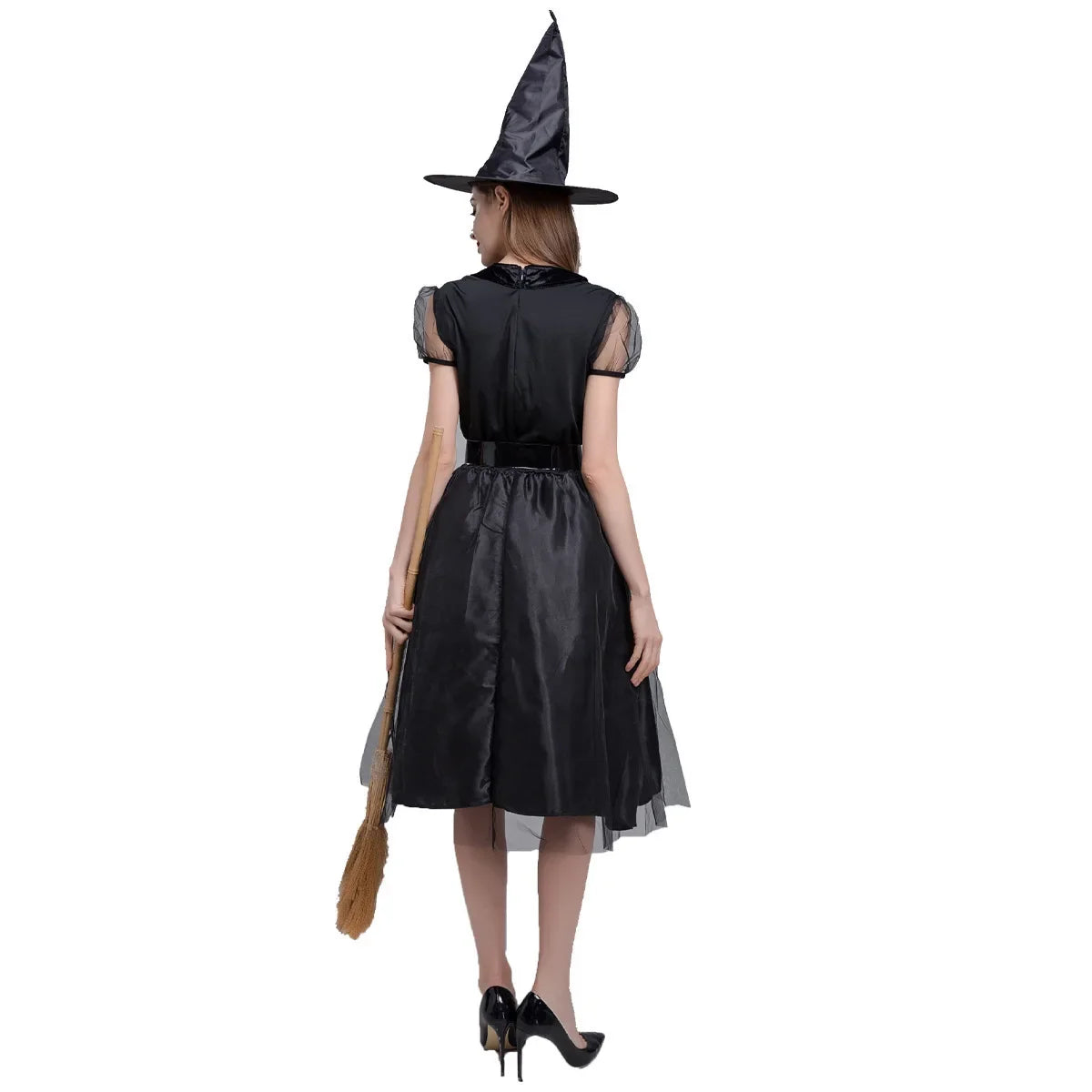 Robe Sorcière à Voile Noire Fluide