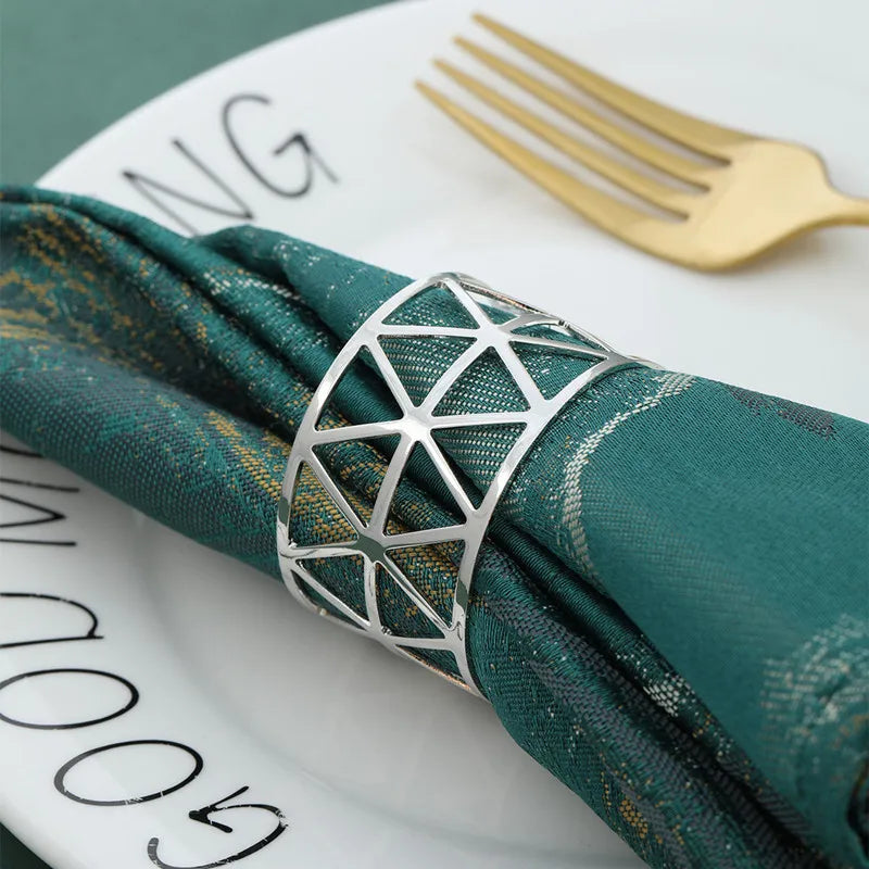 Rond de Serviette Noël Géométrique Argenté Chic