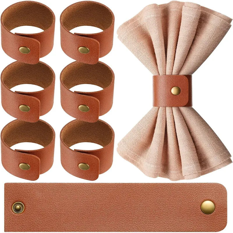 Rond de Serviette Noël en Cuir Marron Stylé