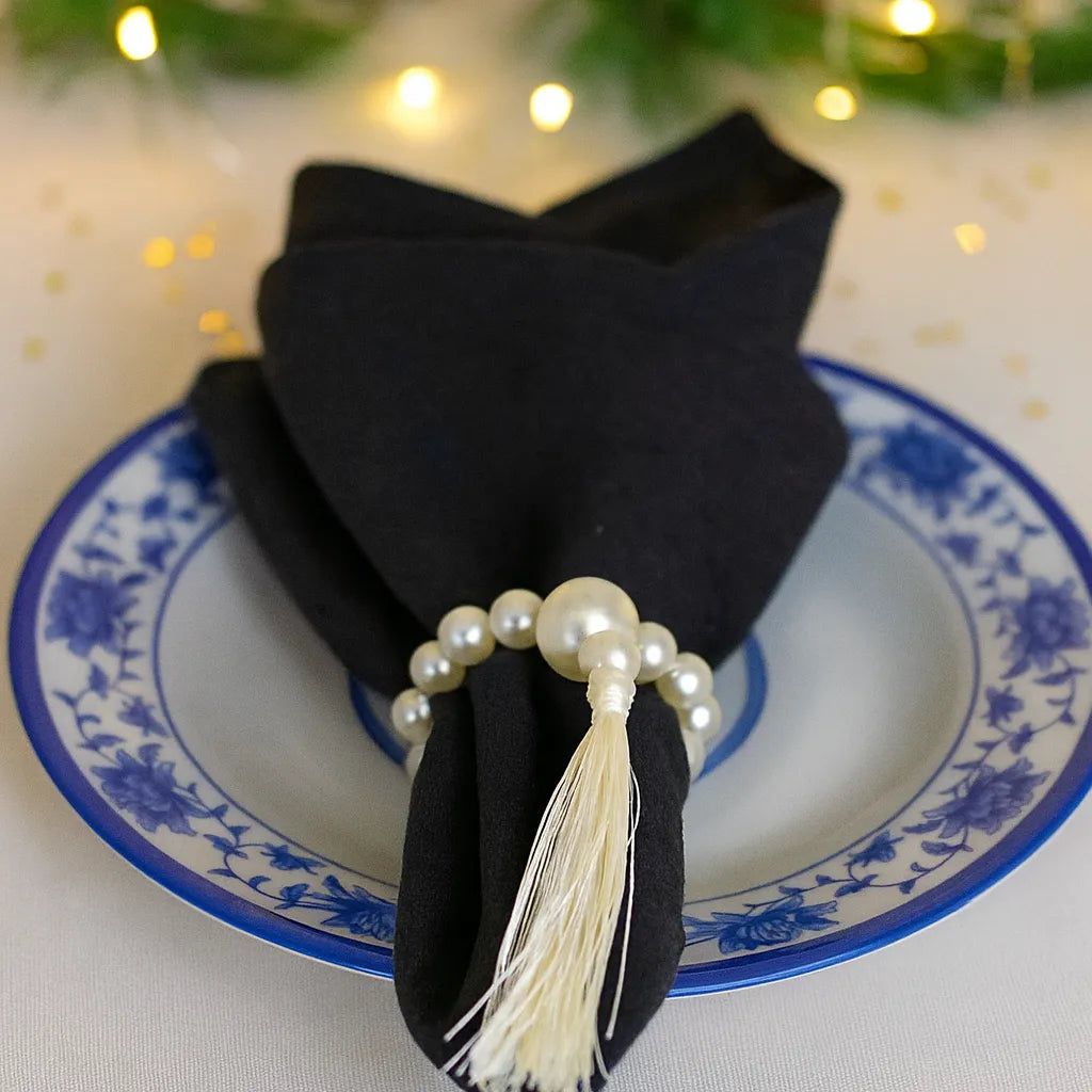 Rond de Serviette Noël en Perles Blanches