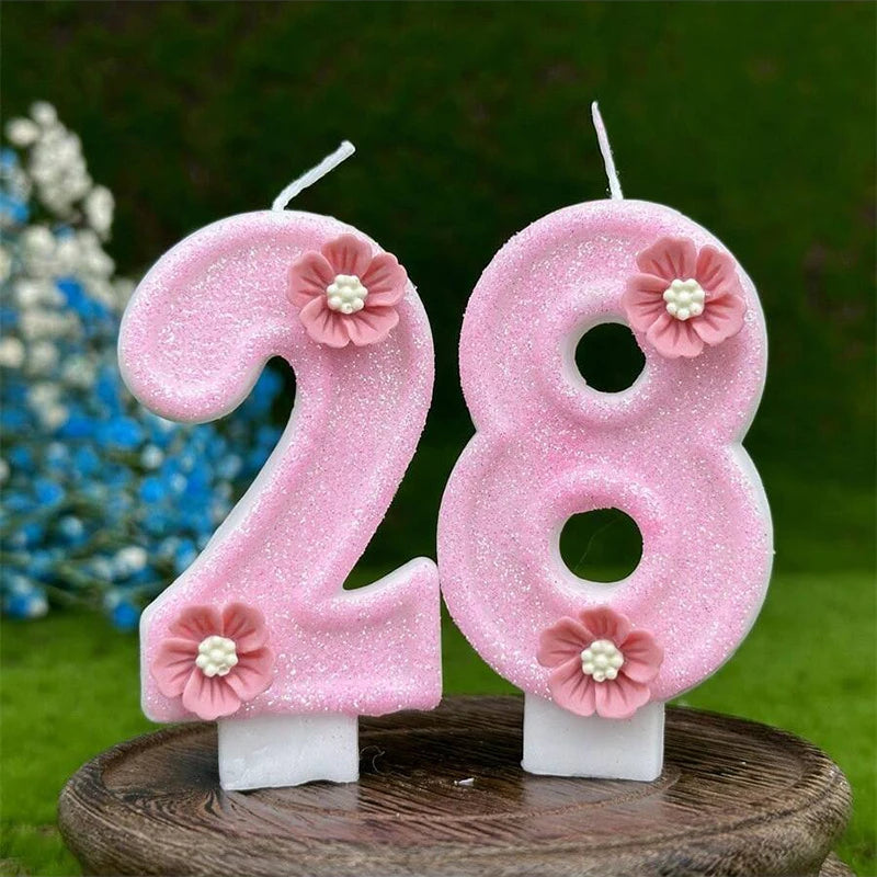 Bougie Anniversaire Rose à Fleurs