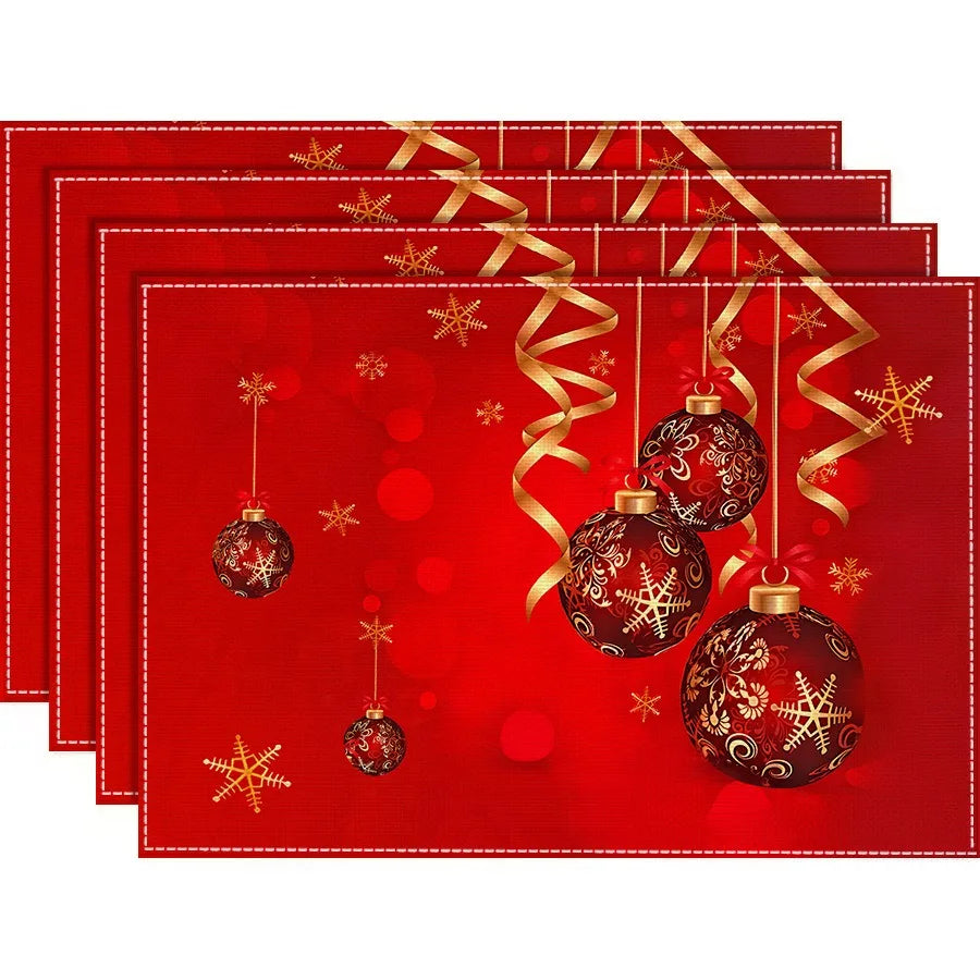 Set de Table Rouge à Boules Dorées