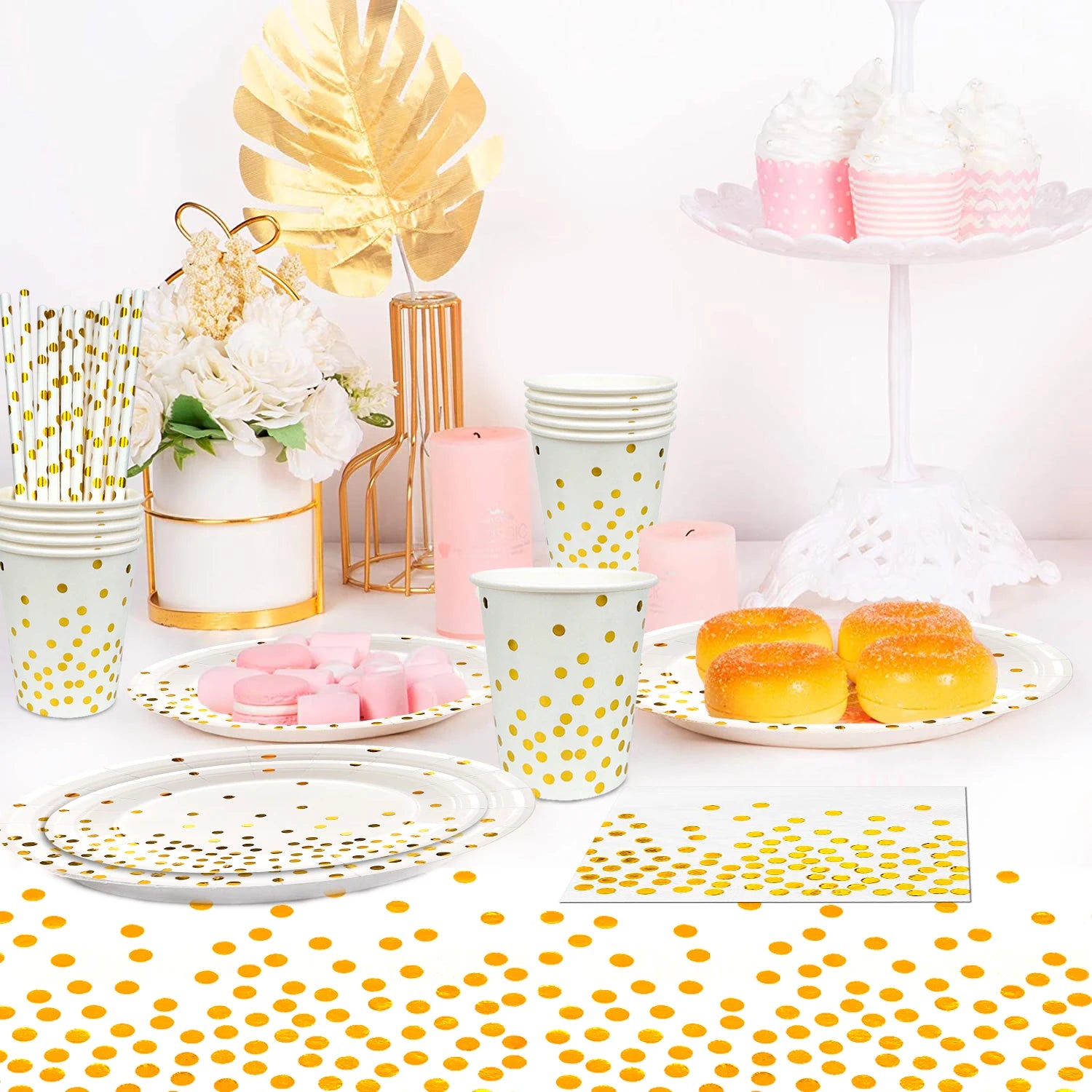 Ensemble Vaisselle Jetable Motifs Pois Dorés