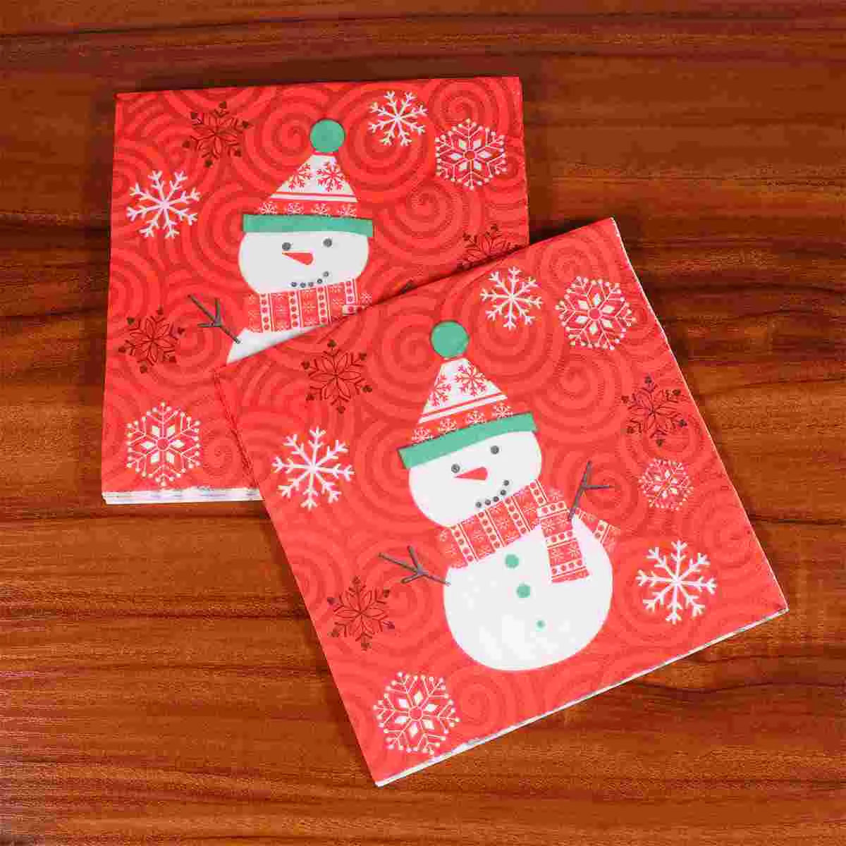 Serviette Bonhomme de Neige Rouge Papier