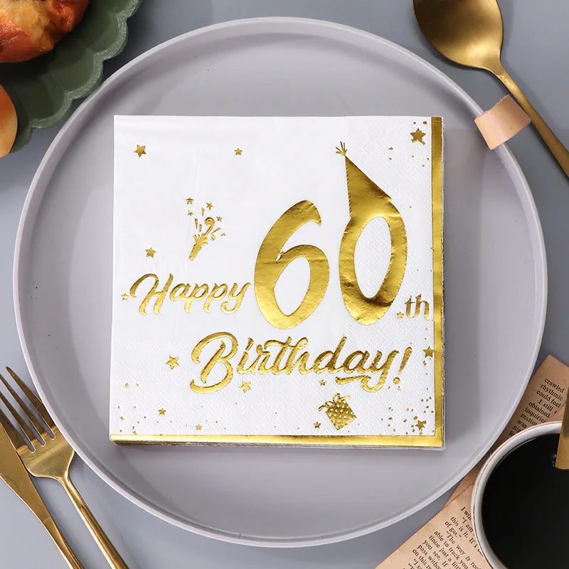 Serviette Happy 60th Birthday stylé