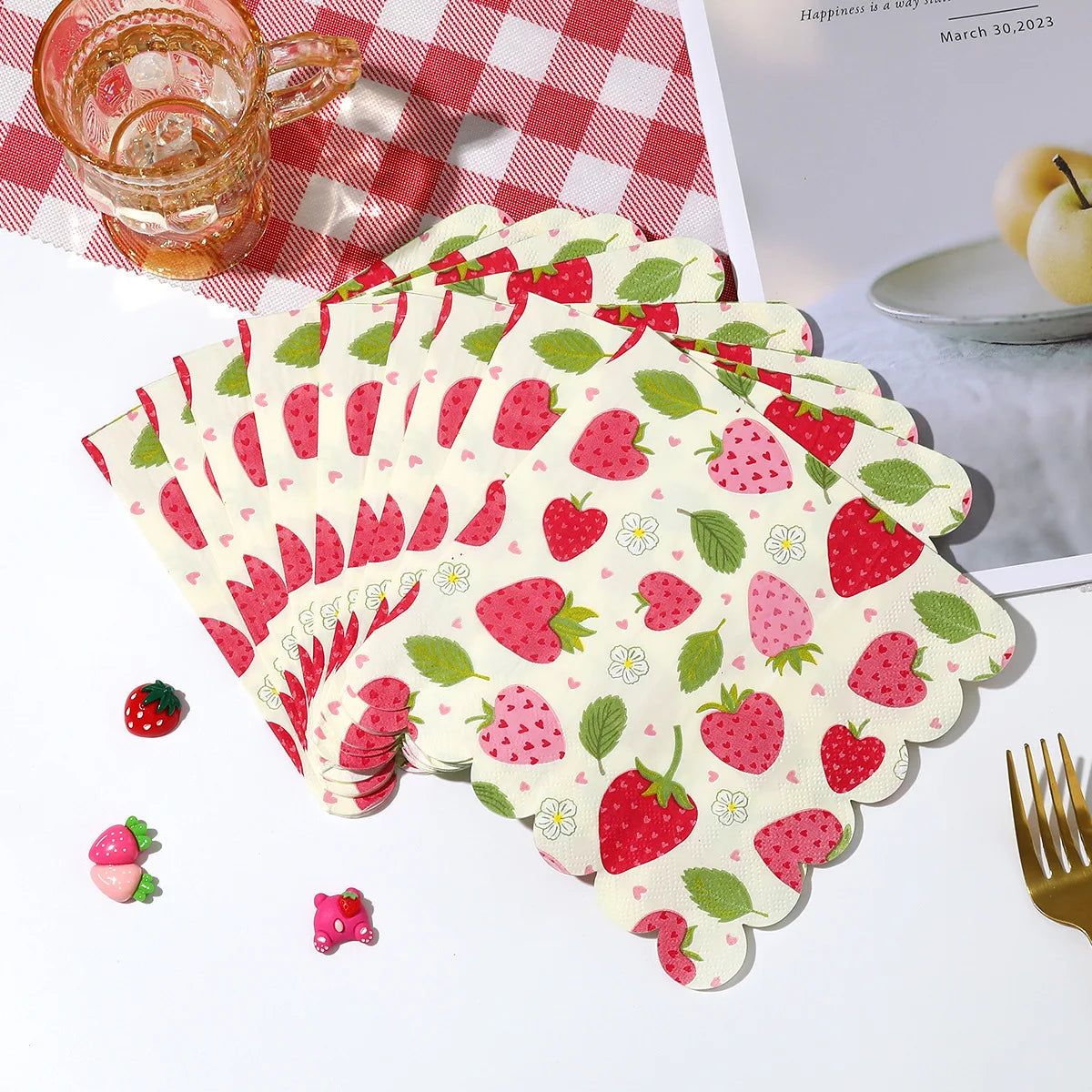 Serviette Jetable Thème Fraise Design