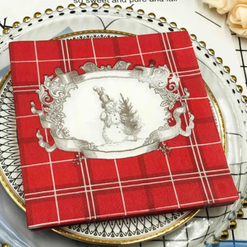 Serviette Noël Carreaux Rouge Bonhomme de Neige Papier