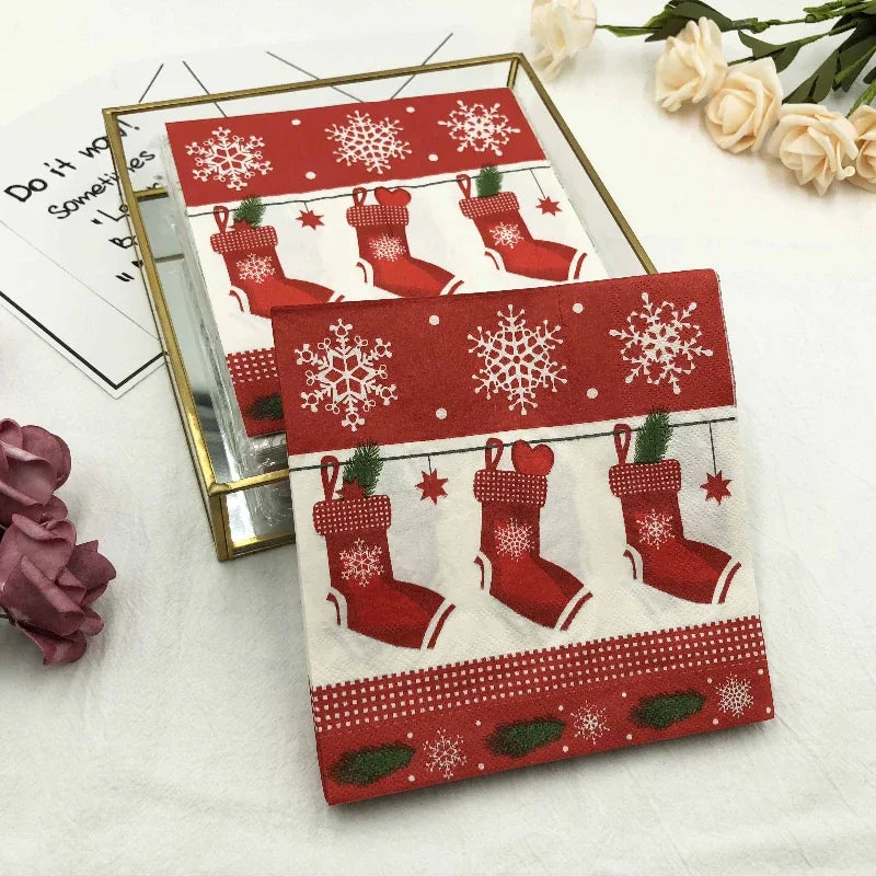 Serviette Noël Rouge Chaussettes Elégant