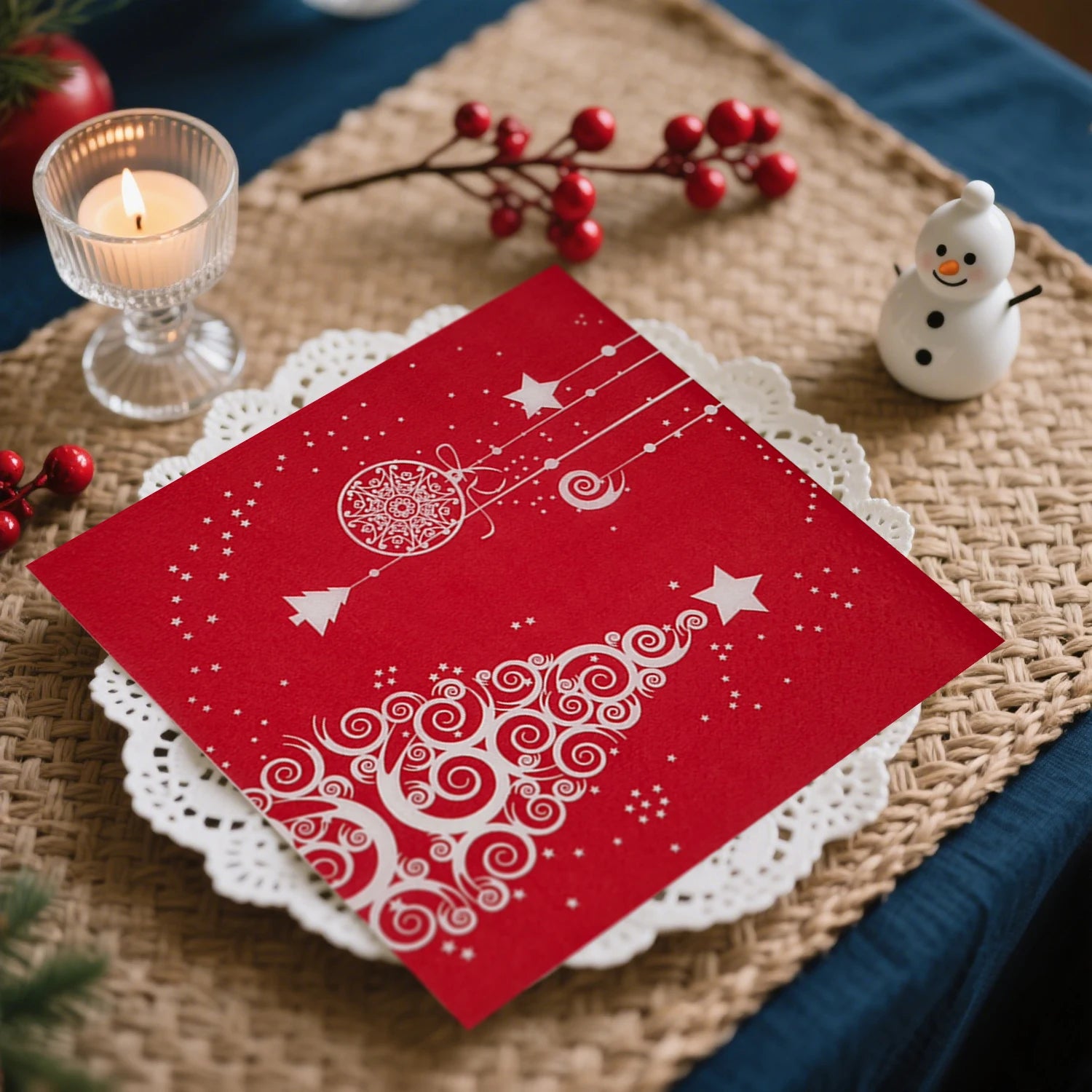 Serviette Noël Rouge en Papier Raffiné