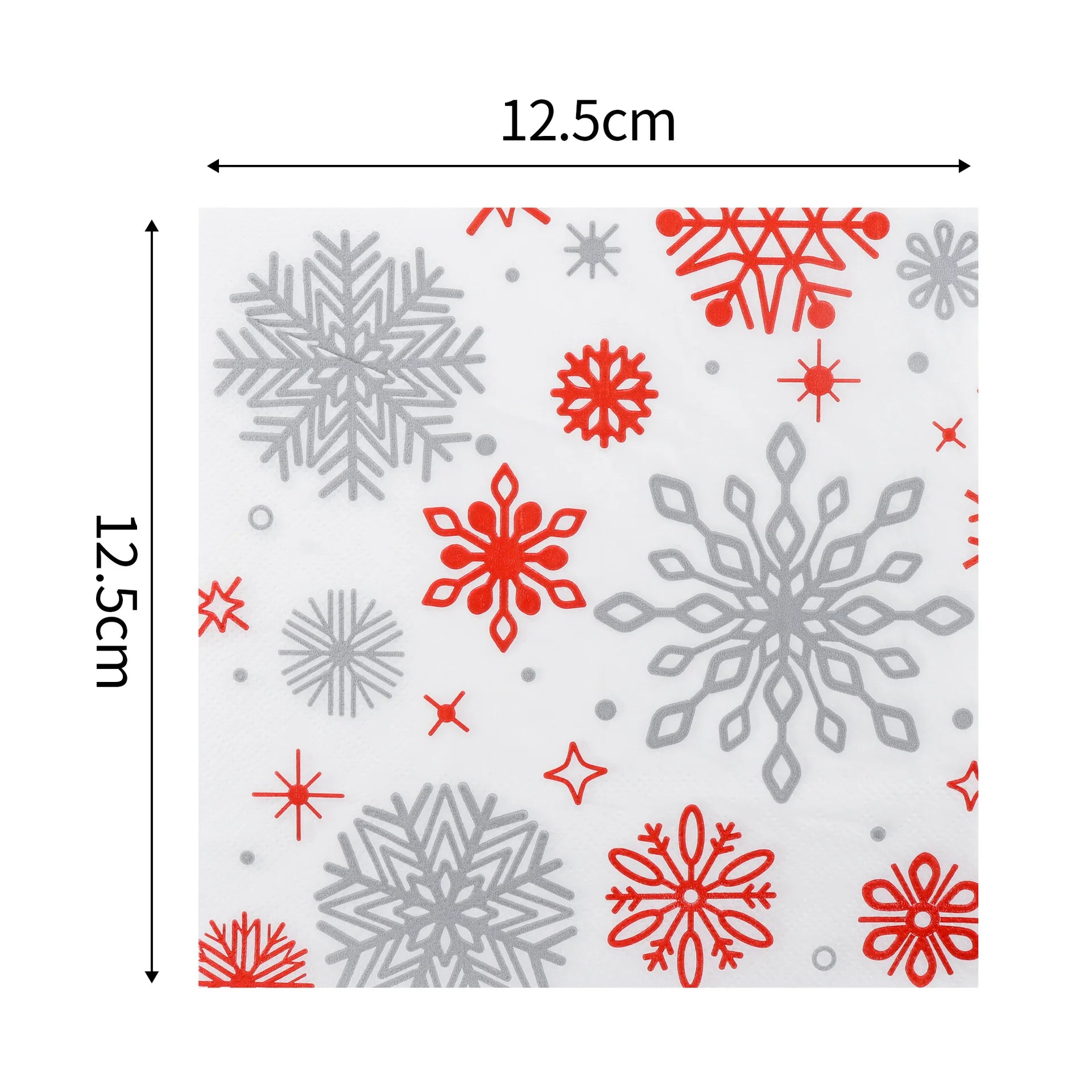 Serviette Noël en Papier Flocons Rouge et Gris