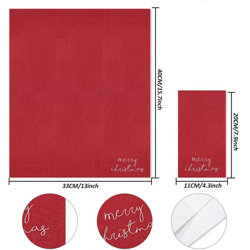 Serviette Papier Noël Epurée Rouge Dimension