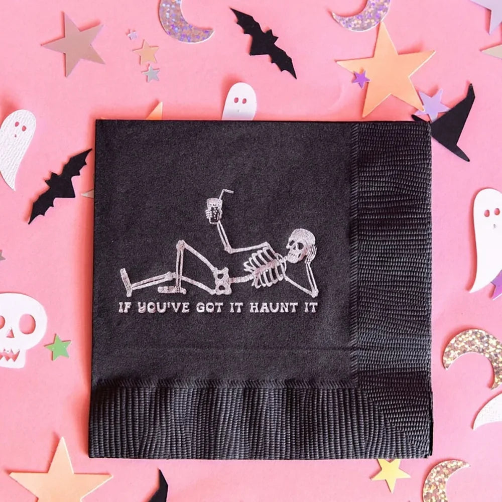 Serviette de Table Noire Squelette Chic