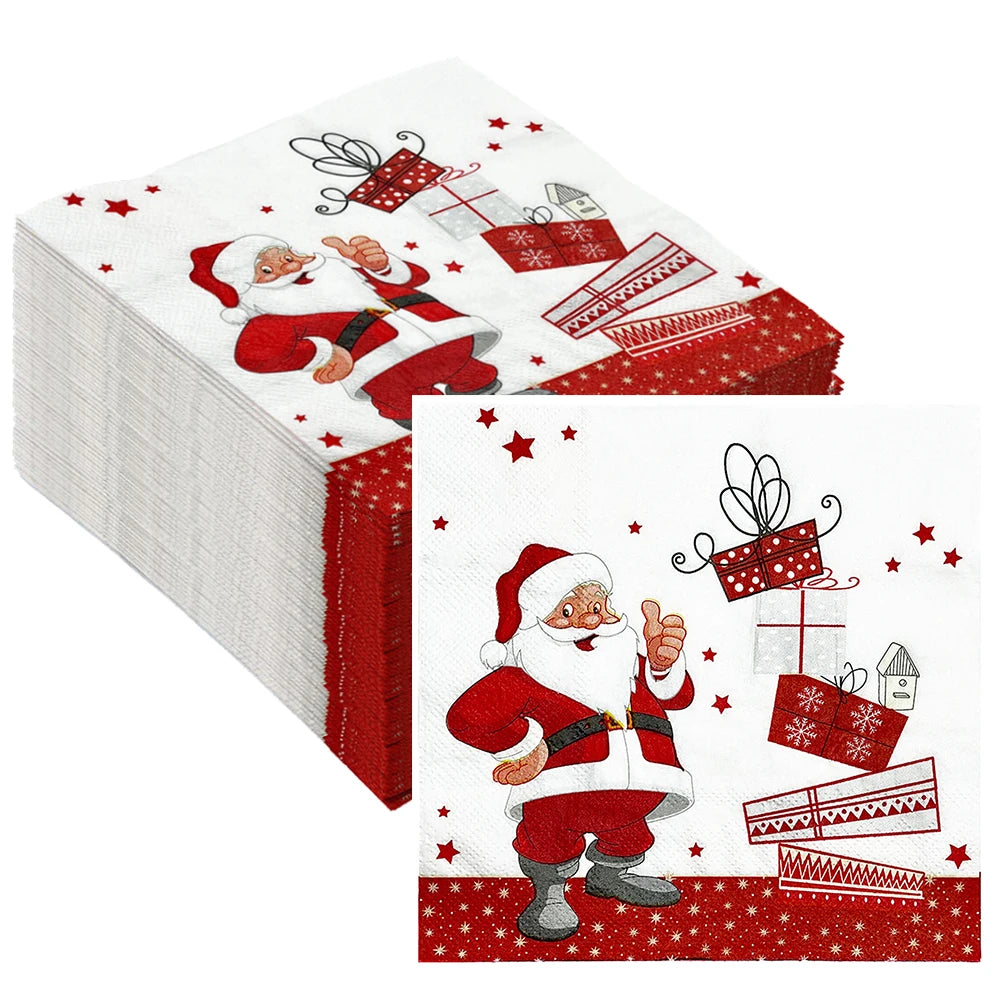Serviette en Papier Noël Rouge et Blanc Pratique