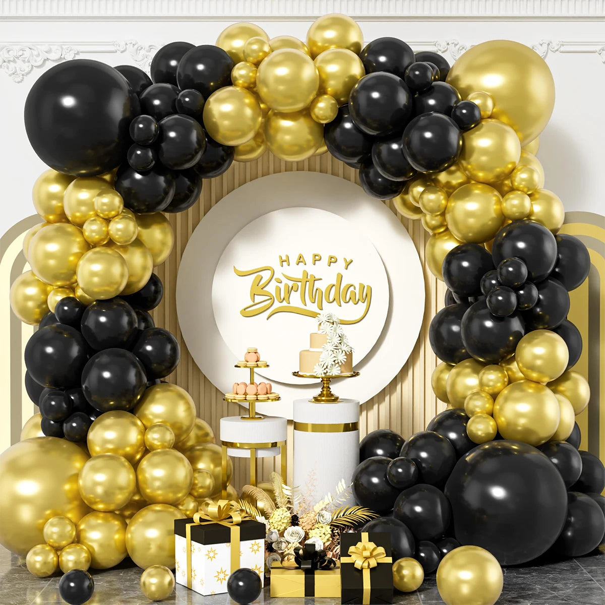 Set Ballons Arche Noir et Or Design Unique