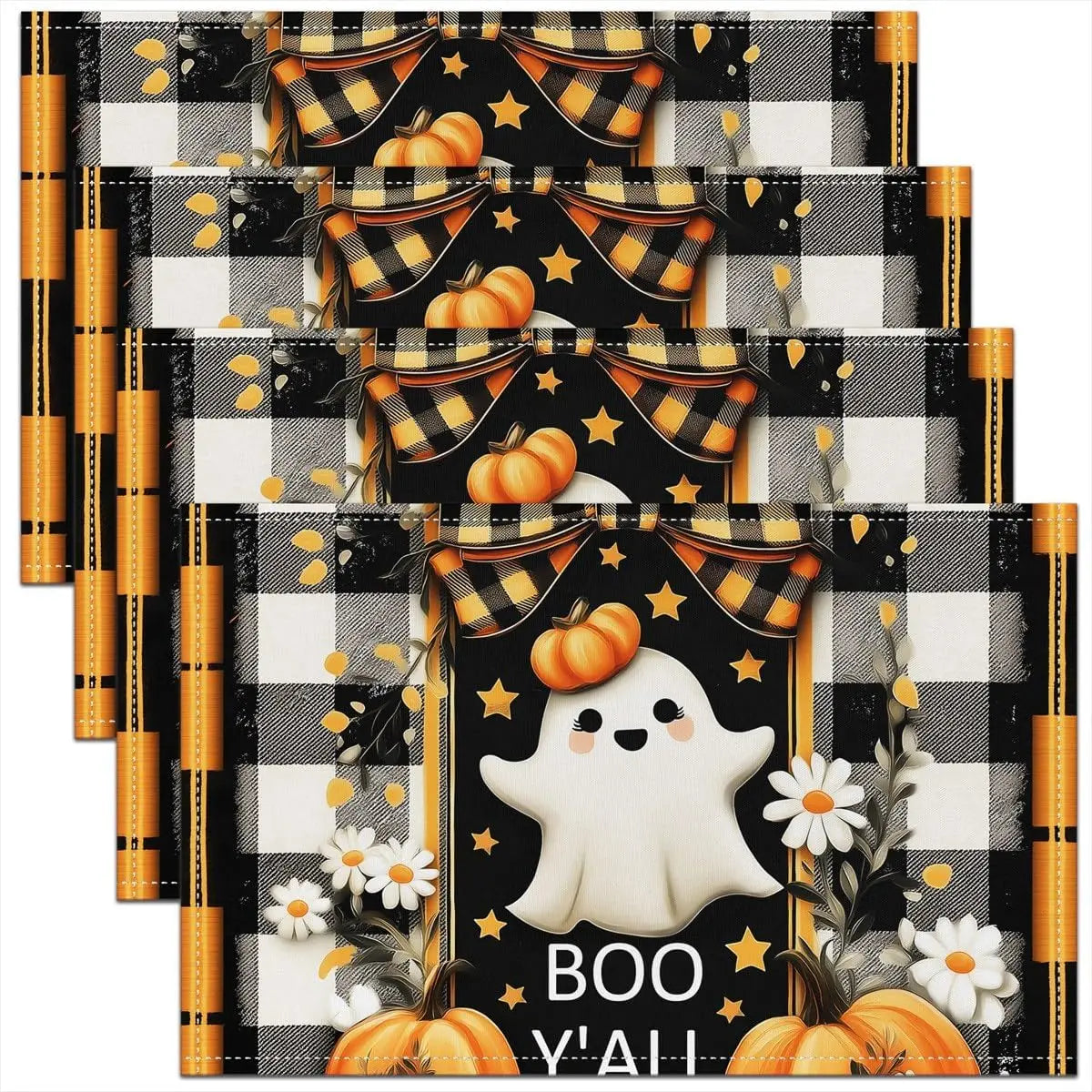 Set De Table Carreaux Noir et Blanc Fantômes Traditionnel