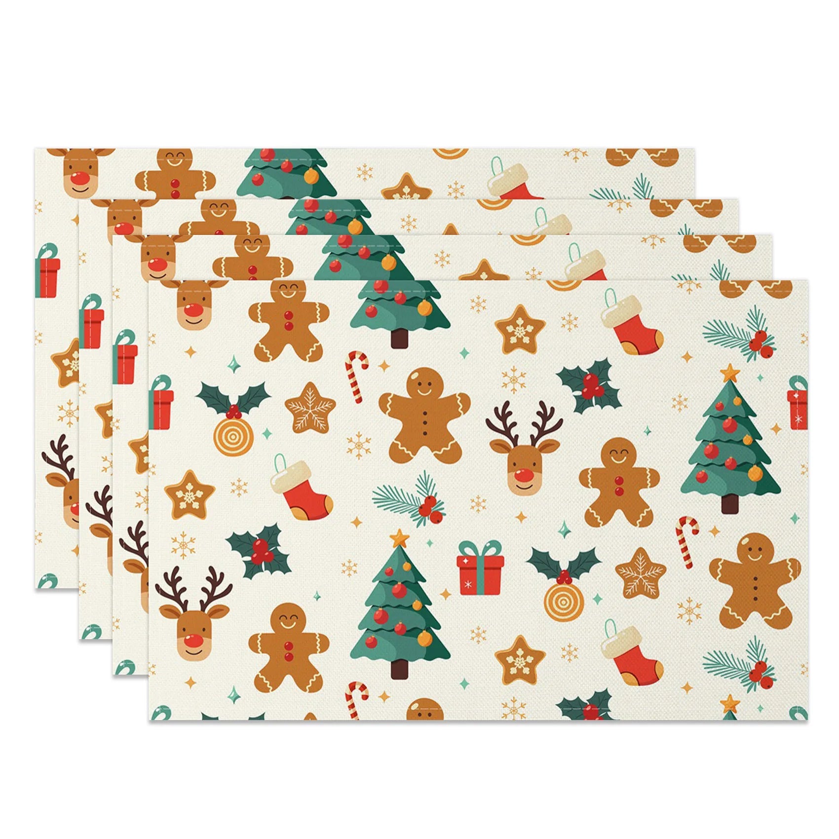 Set de Table Noël Blanc à Motifs Colorés Unique