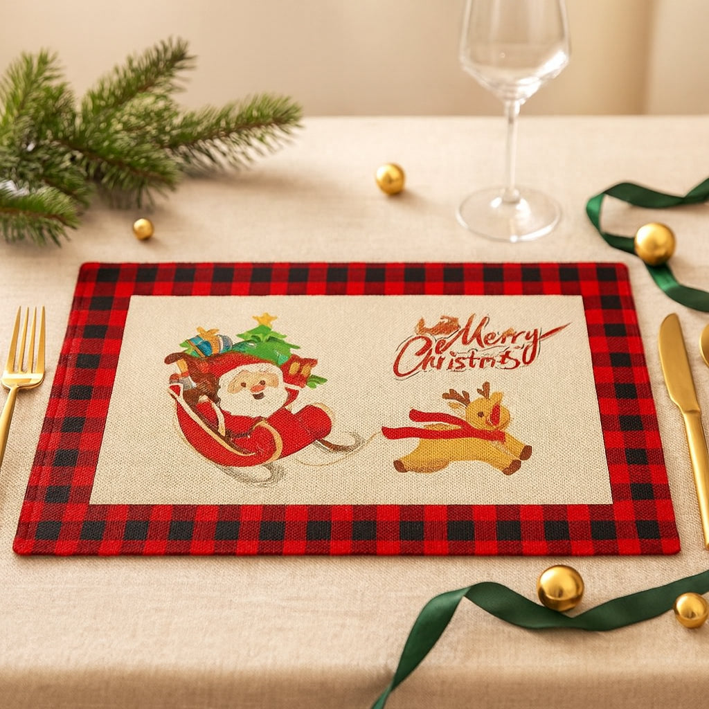 Set de Table Noël Carreaux Noir et Rouge à Motifs stylé