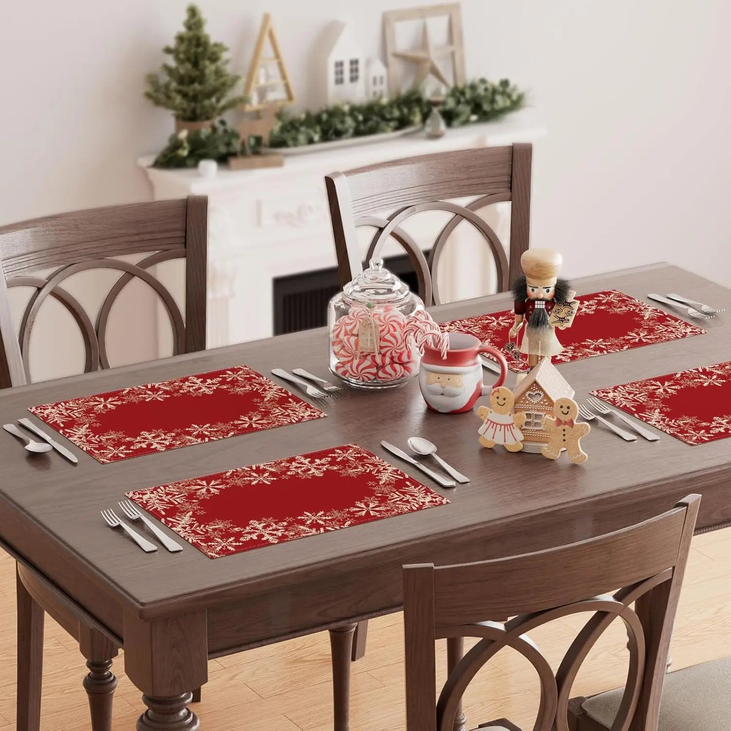 Set de Table Noël Rectangulaire Rouge et Blanc