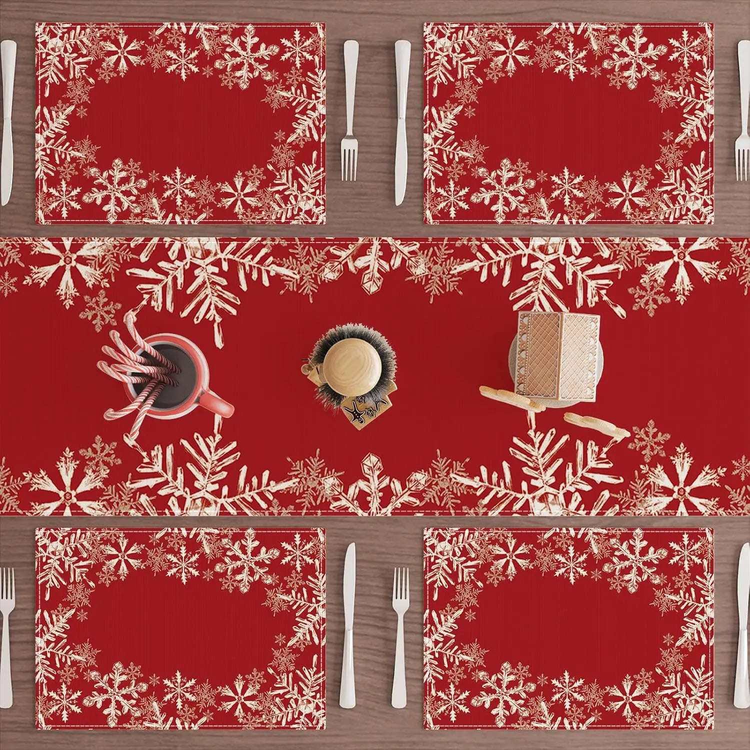 Set de Table Noël Rectangulaire Rouge et Blanc Classe