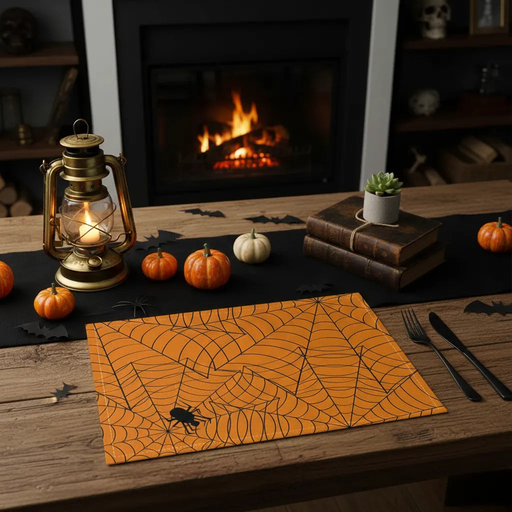 Set de Table Orange Toile d’Araignée