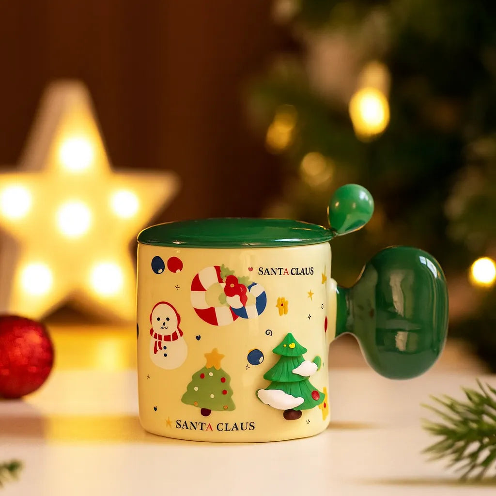 Tasse Noël en Porcelaine à Couvercle Verte