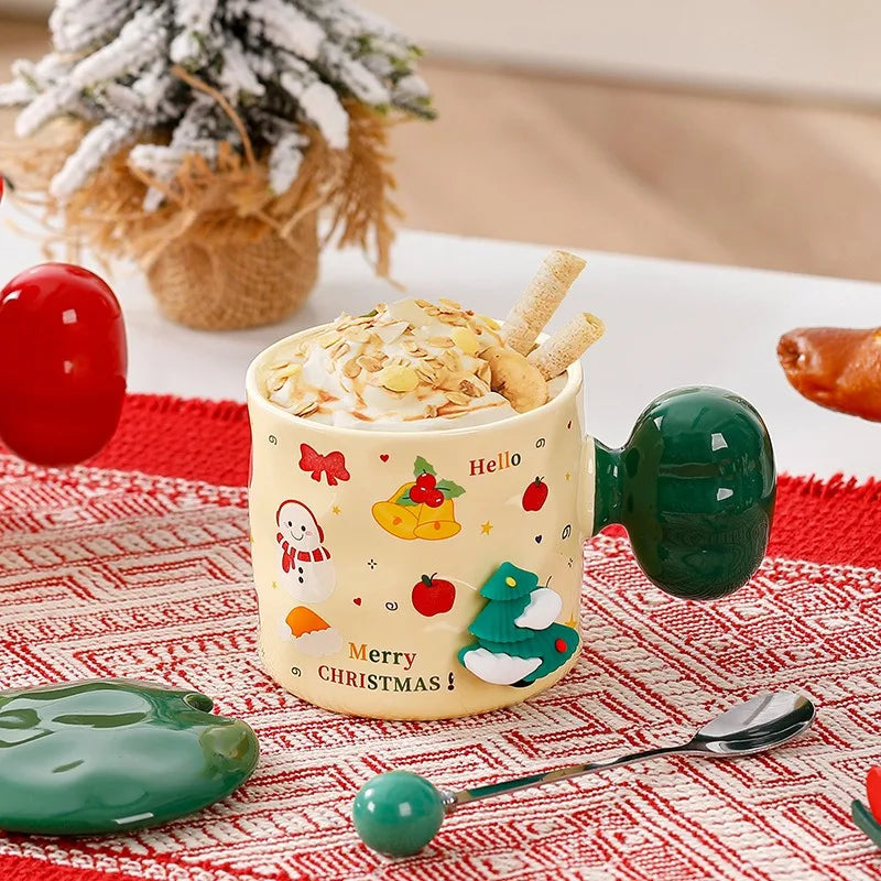 Tasse Noël en Porcelaine à Couvercle Verte Design