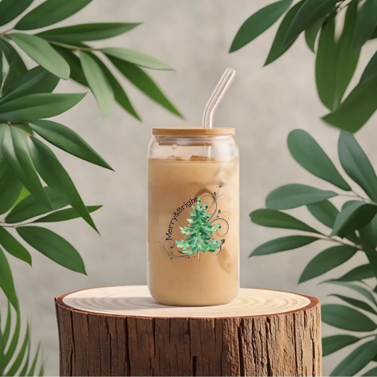 Tasse Sapin  en Verre à Couvercle