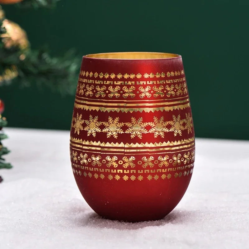 Verre Noël Rouge  Gravé Flocons de Neige