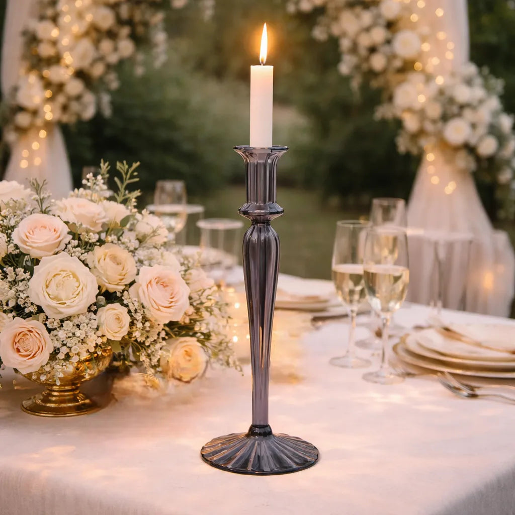 bougeoir mariage noir en verre raffinée