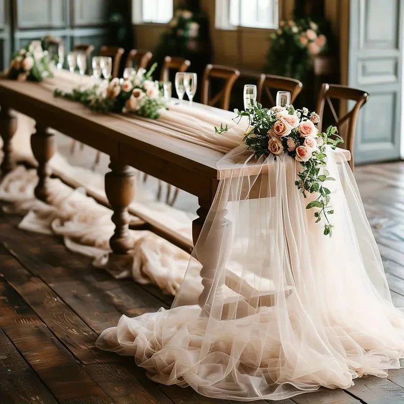 chemin de table mariage nude en tulle raffinée