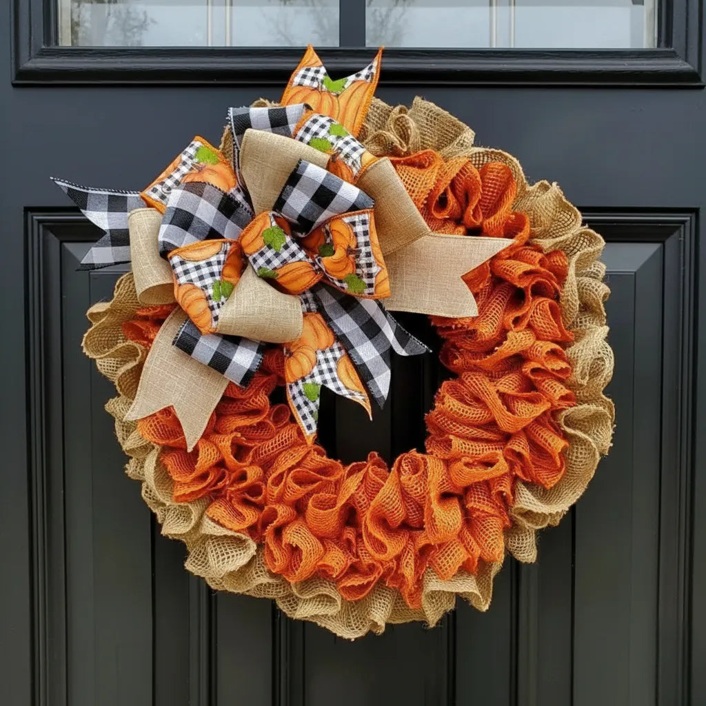 couronne halloween orange en jute festive