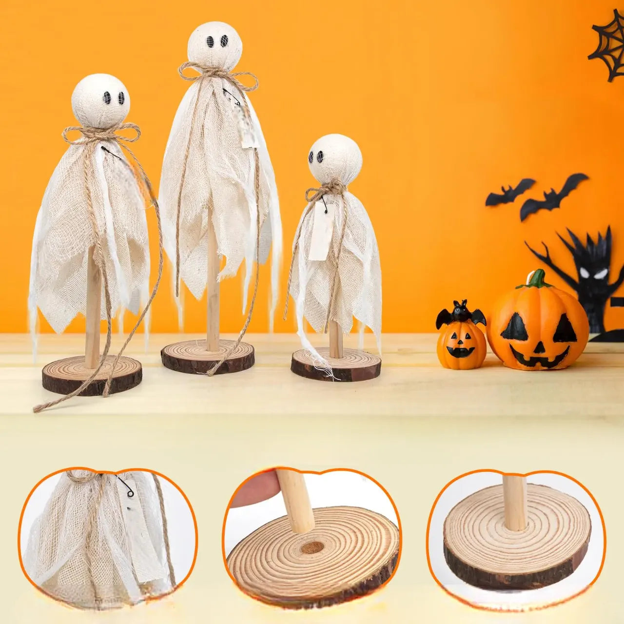 fantôme halloween décoratif en bois