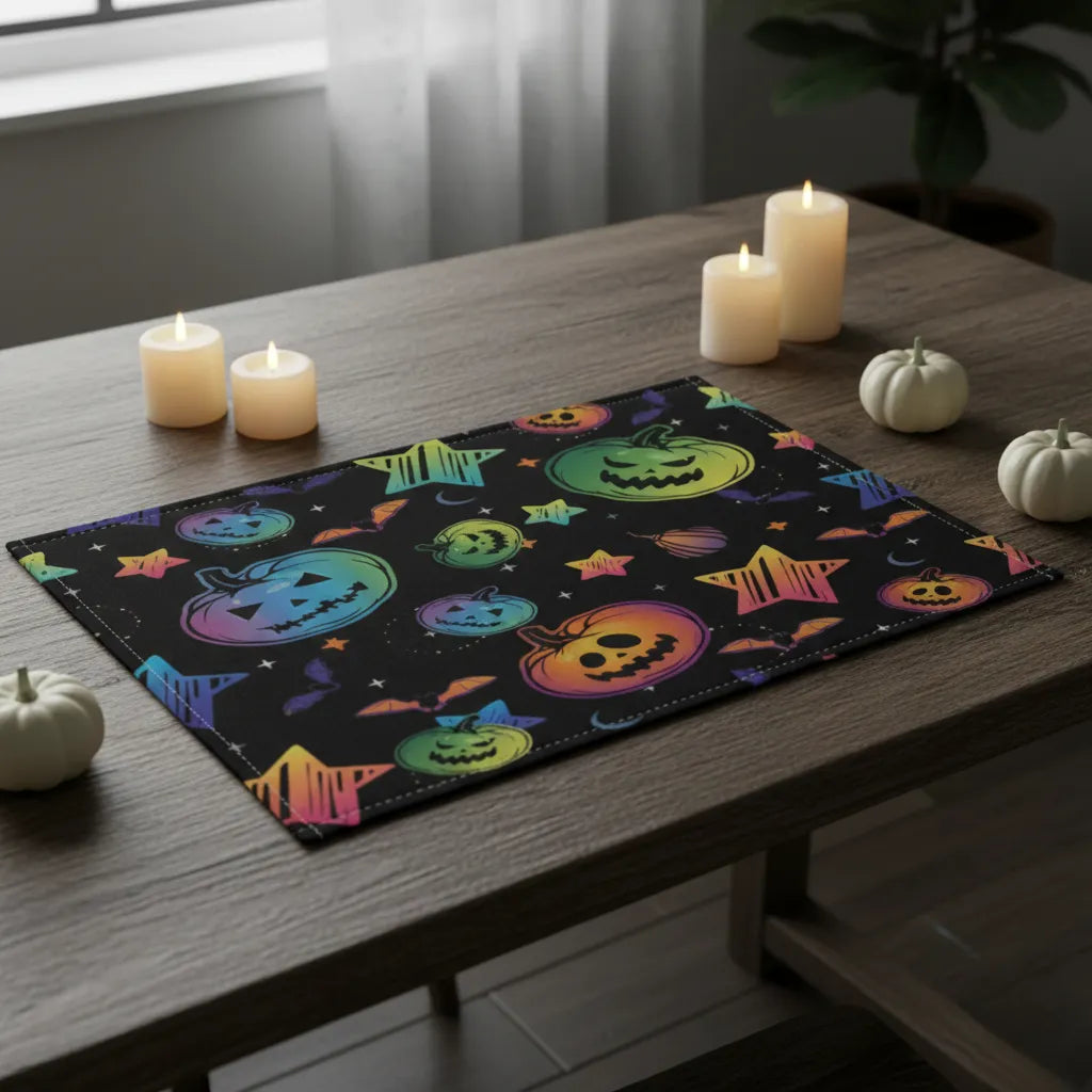 set de table halloween citrouilles multicolores