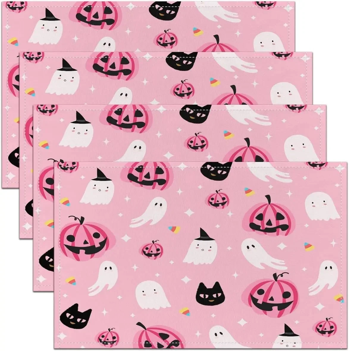 set de table halloween rose à motifs