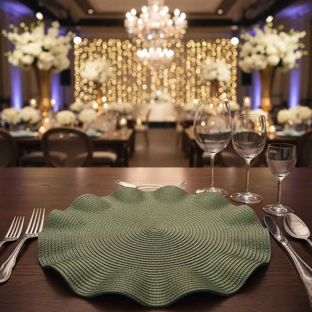 set de table vert ondulé